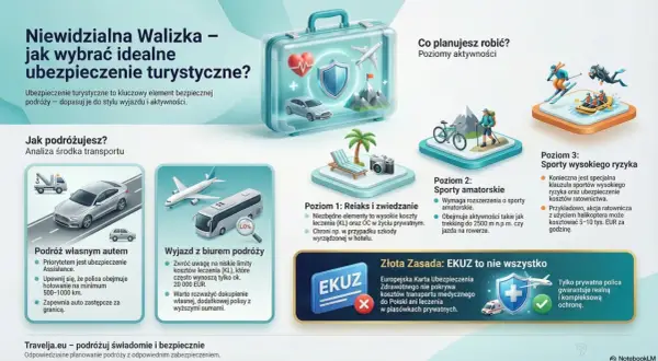 Jakie ubezpieczenie turystyczne wybrać? Analiza transportu i aktywności pomoże dopasować polisę do Twoich potrzeb. EKUZ to za mało!