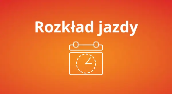 Grafika z napisem "Rozkład jazdy" i ikoną kalendarza z zegarem. Idealna na moment, kiedy zmiana rozkładu jazdy PKP zaskoczy podróżnych.