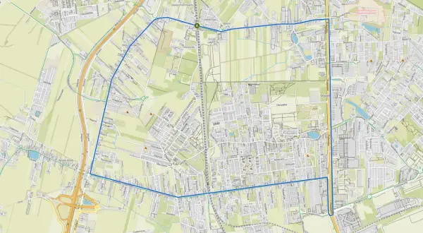 Mapa przedstawia fragment Warszawy, dzielnicę Jeziorki, z zaznaczonymi ulicami i budynkami.